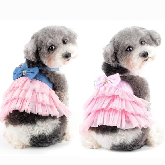 Dog NWOT Pink/Denim Princess Tutu Dress w/ Bow- Bundle Of 2- Size XS - Picture 1 of 6